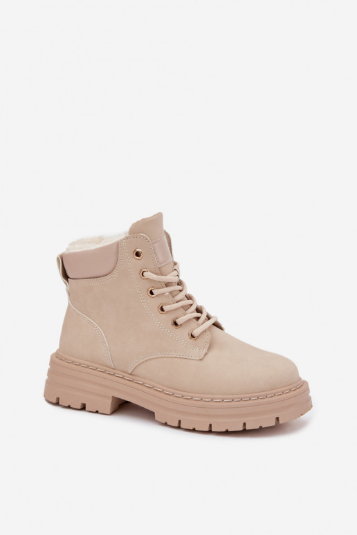 apavi Sieviešu siltināti ar kažokādu Uz pili Ziloņkaula krāsas Tharika