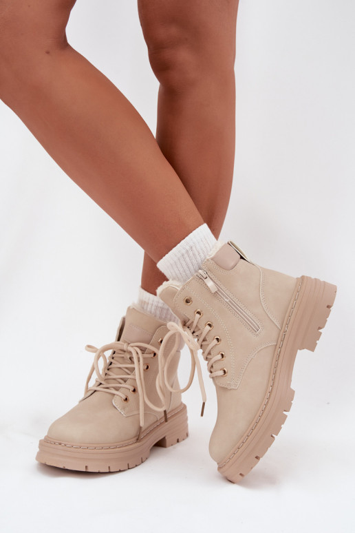 apavi Sieviešu siltināti ar kažokādu Uz pili Ziloņkaula krāsas Tharika