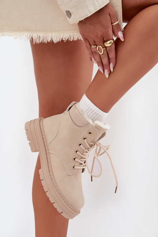 apavi Sieviešu siltināti ar kažokādu Uz pili Ziloņkaula krāsas Tharika