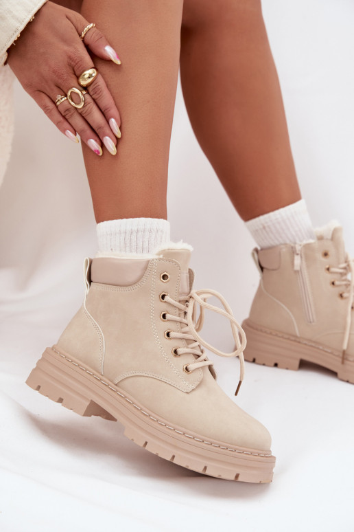 apavi Sieviešu siltināti ar kažokādu Uz pili Ziloņkaula krāsas Tharika