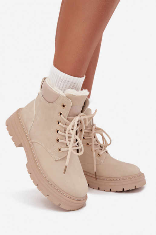 apavi Sieviešu siltināti ar kažokādu Uz pili Ziloņkaula krāsas Tharika