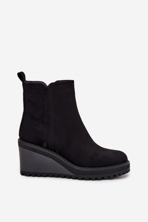 siltināti Sieviešu puszābaki Uz ĶīļaEko zamšādau melnas krāsas Tā irvona