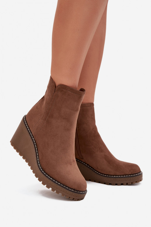 siltināti Sieviešu puszābaki Uz ĶīļaEko zamšādau brūnas krāsas Tā irvona