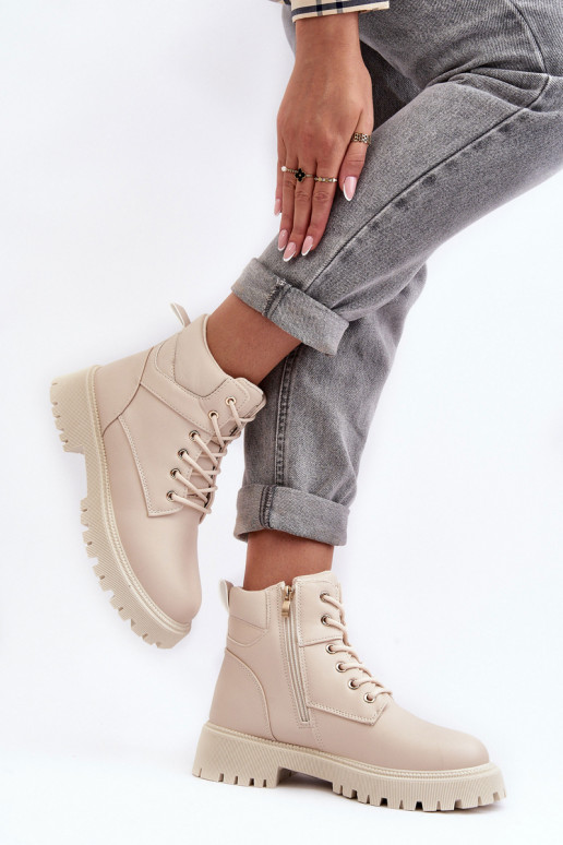 Sieviešu apavi ar rāvējslēdzējiem siltināti smilšu krāsas Gremiva