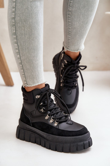 Sieviešu siltināti Sieviešu puszābaki apavi ar platformu melnas krāsas Jelenia