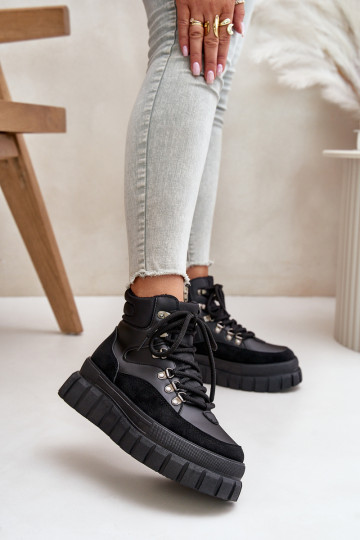 Sieviešu siltināti Sieviešu puszābaki apavi ar platformu melnas krāsas Jelenia 2
