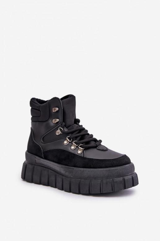 Sieviešu siltināti Sieviešu puszābaki apavi ar platformu melnas krāsas Jelenia