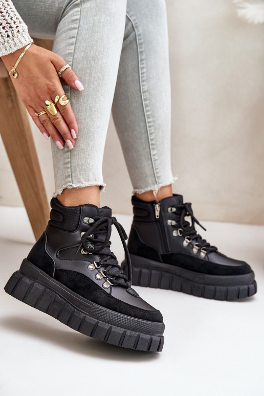 Sieviešu siltināti Sieviešu puszābaki apavi ar platformu melnas krāsas Jelenia