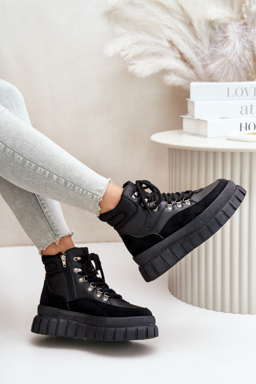 Sieviešu siltināti Sieviešu puszābaki apavi ar platformu melnas krāsas Jelenia