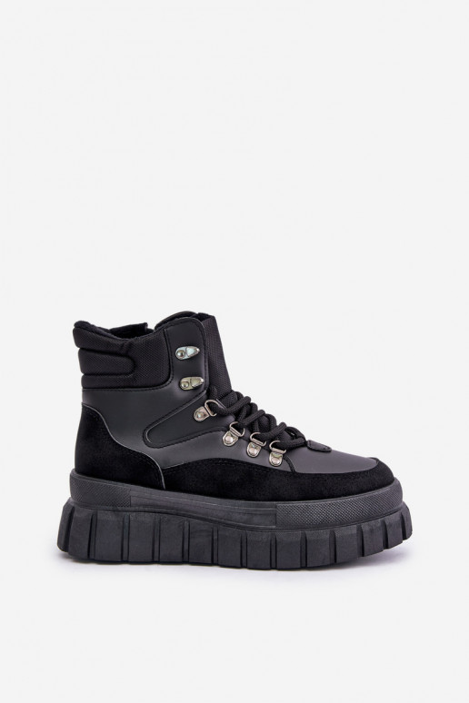 Sieviešu siltināti Sieviešu puszābaki apavi ar platformu melnas krāsas Jelenia