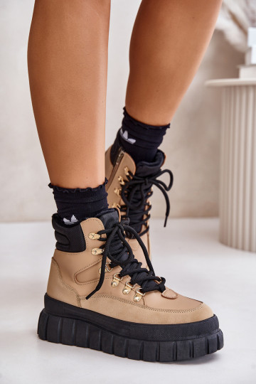 Sieviešu siltināti Sieviešu puszābaki apavi ar platformu brūnas krāsas Jelenia