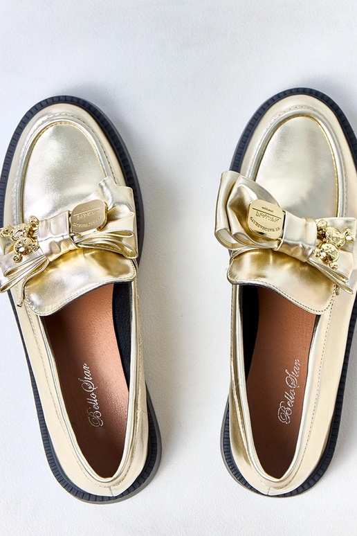 Zelta mokasīni ar lentīti un lācīti...