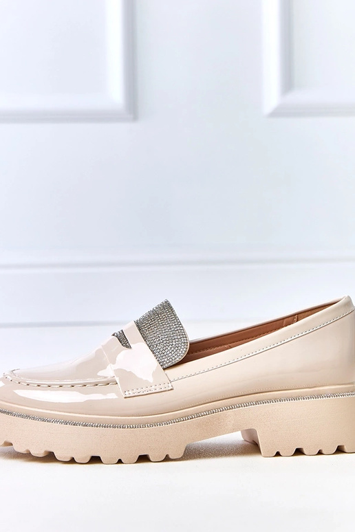 Smilšu krāsas lakotas mokasīni ar...