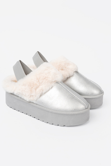 Sudraba krāsas Sieviešu sniega zābaki ar kažokādu i platformą