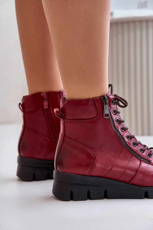 Gaisma siltināti Sieviešu puszābaki ar platformu I Koturnie bordo krāsas Savindria