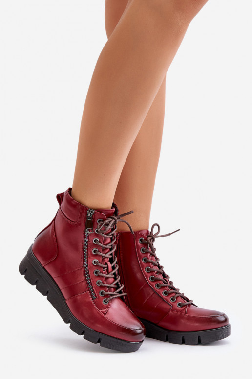 Gaisma siltināti Sieviešu puszābaki ar platformu I Koturnie bordo krāsas Savindria