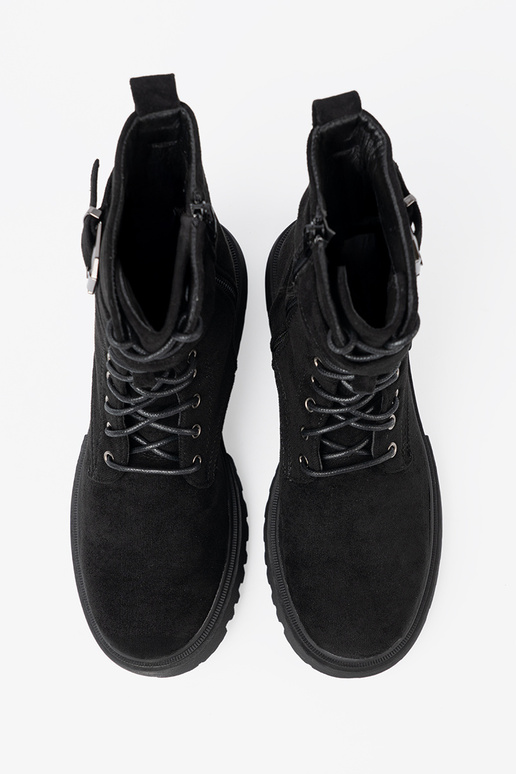 melnas krāsas zābaki ar sprādzēm i šņorēšanam