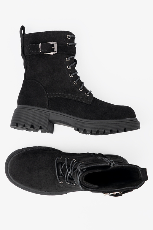 melnas krāsas zābaki ar sprādzēm i šņorēšanam