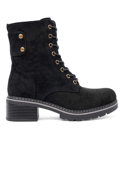 melnas krāsas mežģīņots zābaki z grubą podeszIną