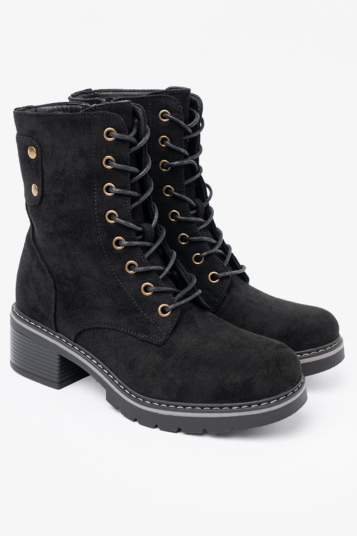 melnas krāsas mežģīņots zābaki z grubą podeszIną