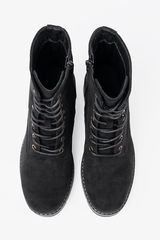 melnas krāsas mežģīņots zābaki z grubą podeszIną