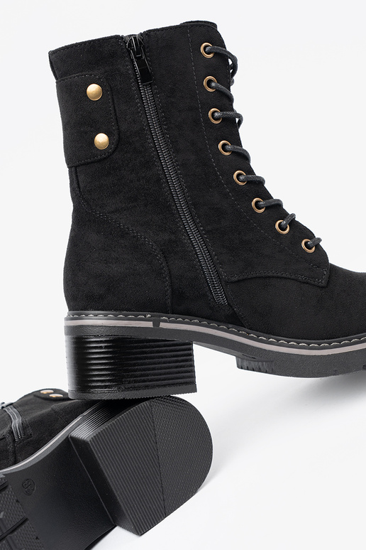 melnas krāsas mežģīņots zābaki z grubą podeszIną