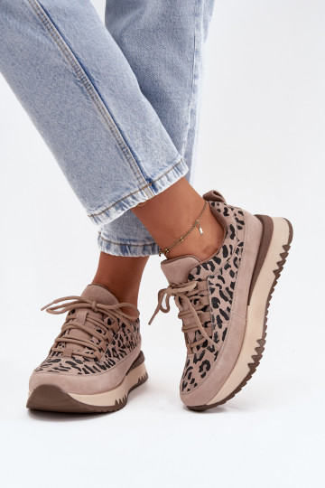 zamšādas siltināti Sneakers modeļa apavi Sieviešu ar platformu Vinceza 66836 ar leoparda kažokādas rakstu smilšu krāsas 2