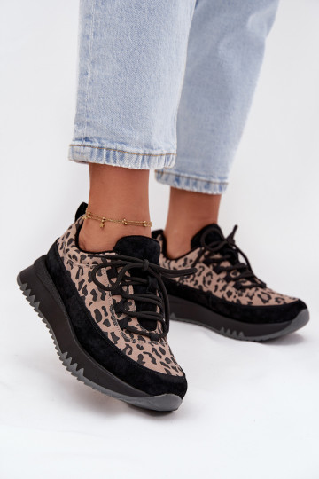 zamšādas siltināti Sneakers modeļa apavi Sieviešu ar platformu Vinceza 66836 ar leoparda kažokādas rakstu melnas krāsas 2