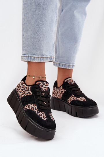zamšādas siltināti Sneakers modeļa apavi Sieviešu ar platformu Vinceza 66841 ar leoparda kažokādas rakstu melnas krāsas 2