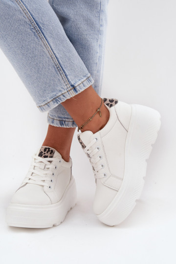 Āda Sneakers modeļa apavi Sieviešu ar platformu ar leoparda kažokādas rakstu Vinceza 89144 baltas krāsas