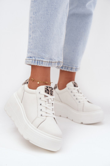Āda Sneakers modeļa apavi Sieviešu ar platformu ar leoparda kažokādas rakstu Vinceza 89144 baltas krāsas 2