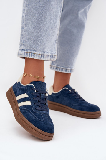 Sneakers modeļa apavi Sieviešu zamšādas ar platformu tumši zilas krāsas Sylviona 2