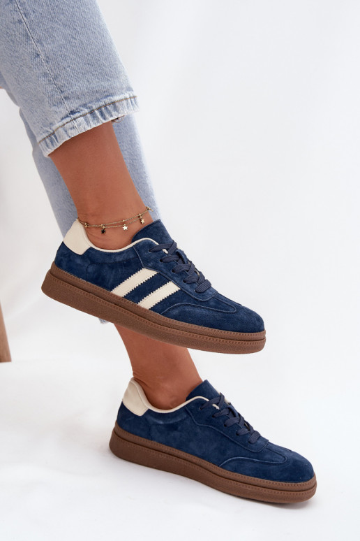 Sneakers modeļa apavi Sieviešu zamšādas ar platformu tumši zilas krāsas Sylviona Sneakers modeļa apavi Sieviešu zamšādas ar platformu tumši zilas krāsas Sylviona