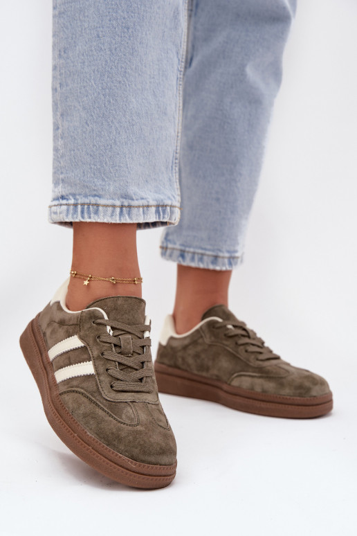 Sneakers modeļa apavi Sieviešu zamšādas ar platformu haki krāsas Sylviona Sneakers modeļa apavi Sieviešu zamšādas ar platformu haki krāsas Sylviona