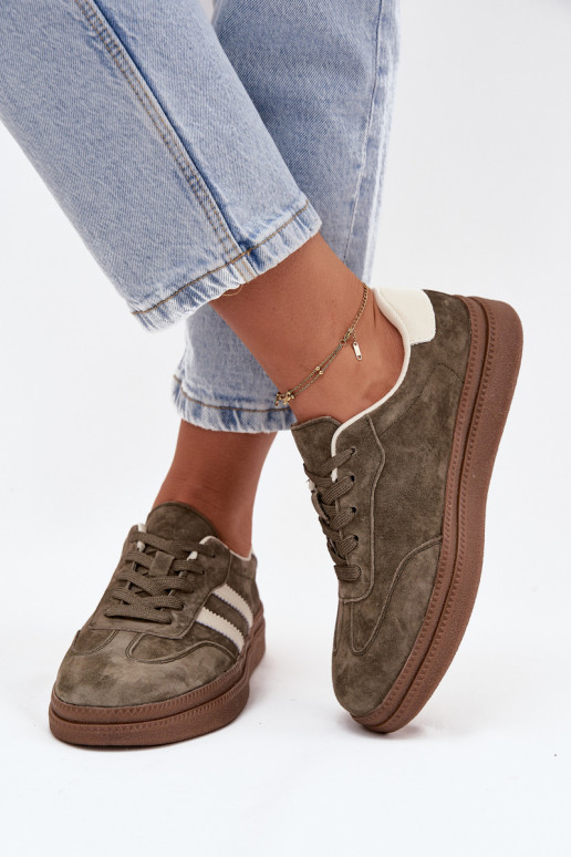Sneakers modeļa apavi Sieviešu zamšādas ar platformu haki krāsas Sylviona Sneakers modeļa apavi Sieviešu zamšādas ar platformu haki krāsas Sylviona