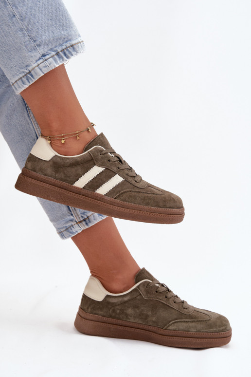 Sneakers modeļa apavi Sieviešu zamšādas ar platformu haki krāsas Sylviona Sneakers modeļa apavi Sieviešu zamšādas ar platformu haki krāsas Sylviona