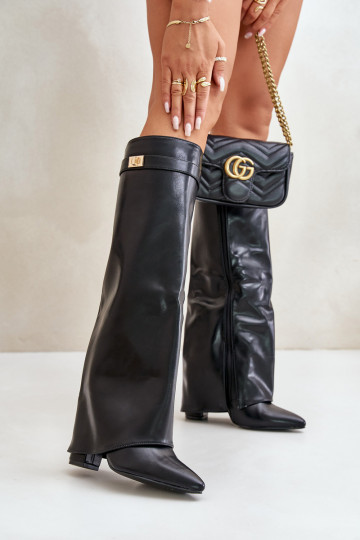 sieviešu garie zābaki Eko ĀdaINyIniniętą CholeInką ar papēdi melnas krāsas Avamora 2