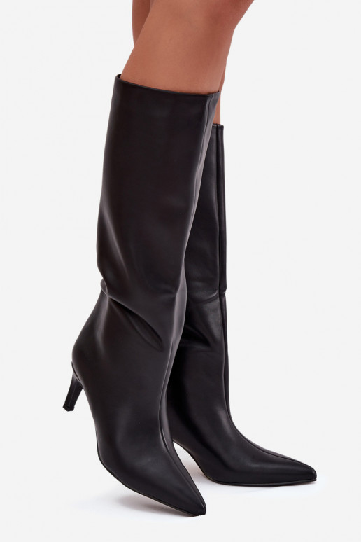 sieviešu garie zābaki Paslīdēt uz siltināti ar papēdi melnas krāsas Olivienne