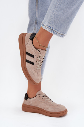 zamšādas Sneakers modeļa apavi Sieviešu ar platformu smilšu krāsas Elivienne