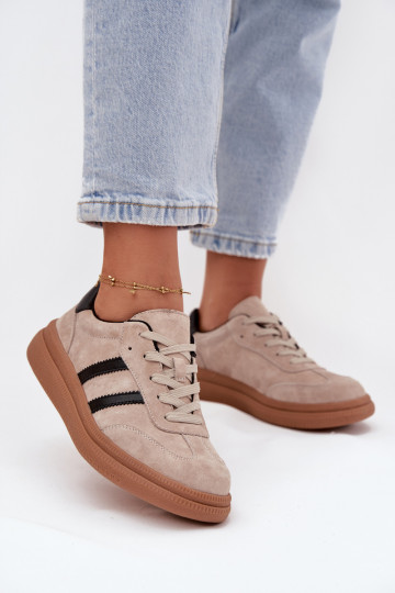 zamšādas Sneakers modeļa apavi Sieviešu ar platformu smilšu krāsas Elivienne 2