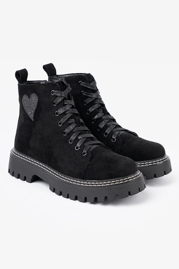 melnas krāsas mežģīņots zābaki z błyszczącym sirdsm