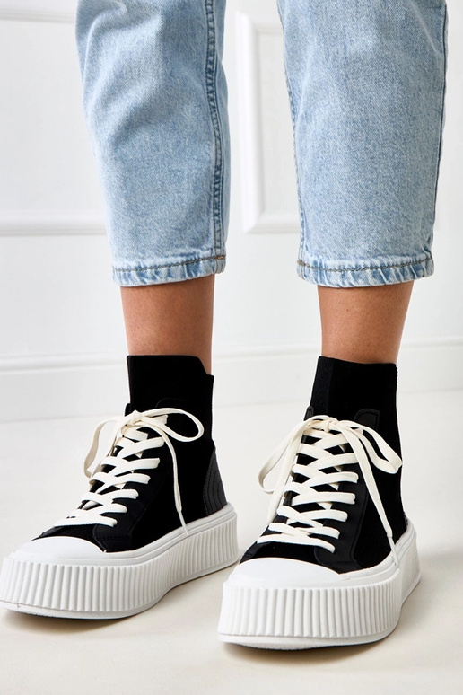 Czarne wsuwane skarpetkowe trampki na...