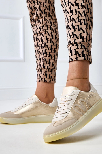 Beżowe sneakersy na platformie ze złotym motywem Izabell 2