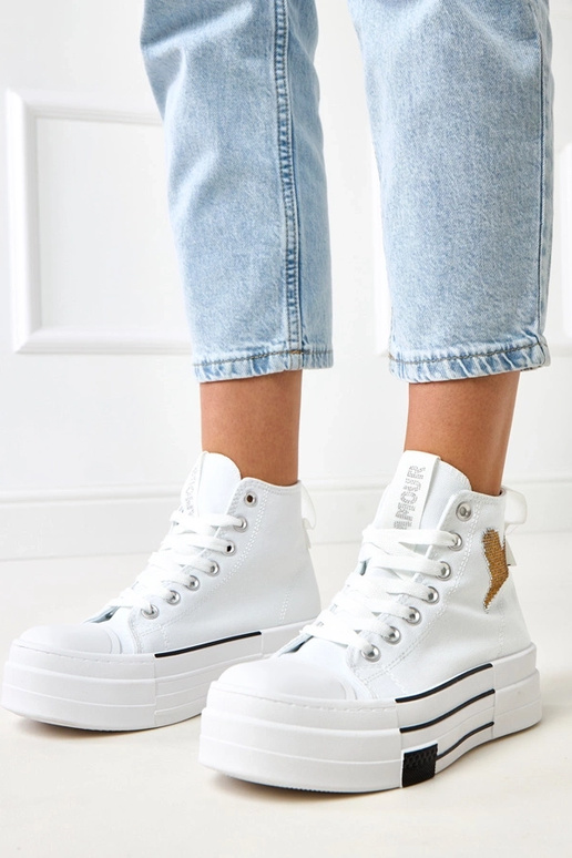 Białe wysokie trampki na platformie z...