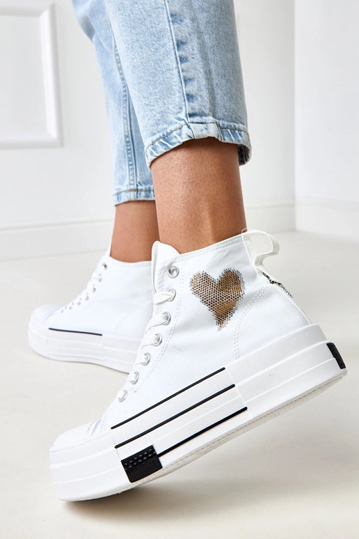 Białe wysokie trampki na platformie z...