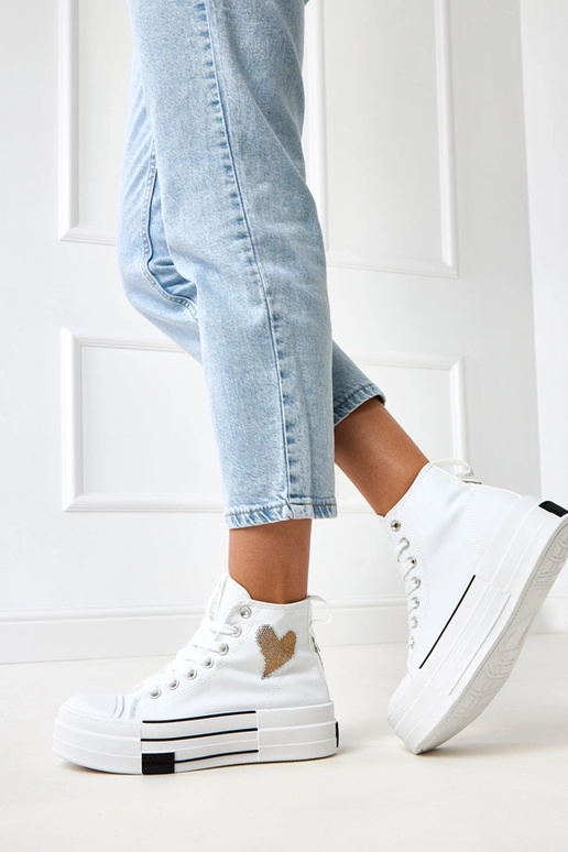 Białe wysokie trampki na platformie z...