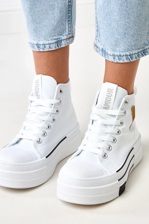 Białe wysokie trampki na platformie z...