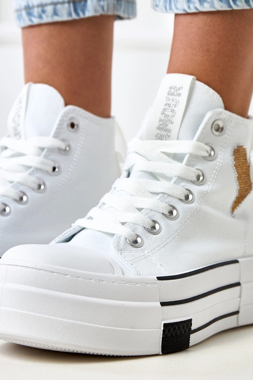 Białe wysokie trampki na platformie z...