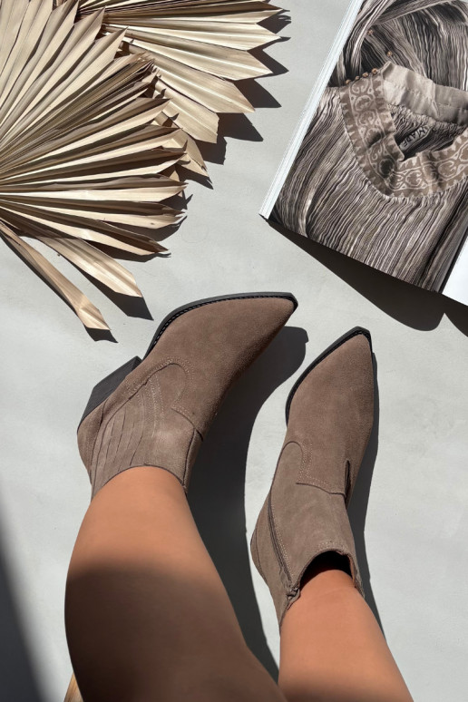 Sieviešu zamša kovboju stila kurpes ar papēžiem, siltinātas, haki krāsā Dylira