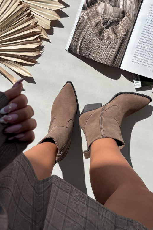 Sieviešu zamša kovboju stila kurpes ar papēžiem, siltinātas, haki krāsā Dylira